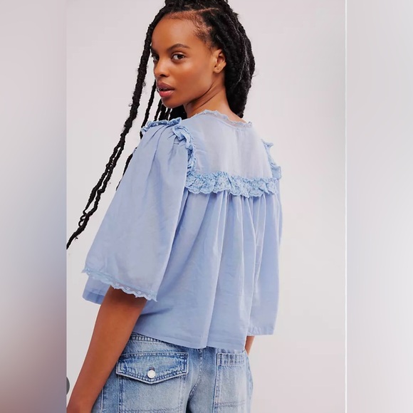 Free People Light Blue Ruffled Blouse - Picture 2 of 11